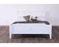 Lit De 140x190cm En Manguier Massif Cérusé Blanc "Soléa"