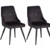 Lot De 2 Chaises Capitonnées Tissu Gris Anthracite Métal Noir "Casta"