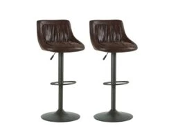 Lot De 2 Tabourets Industriels Réglables Tissu Brun Pied Métal Casita