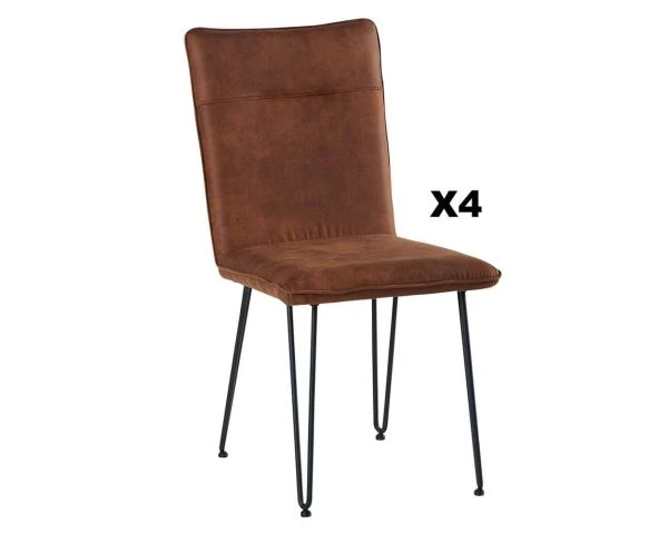 Lot De 4 Chaises Tissu Havane Pieds Acier Noir Design "Chaise Casita"