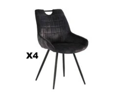Lot De 4 Chaises Scandinaves Grises Et Noires Tissu Et Métal "Dina"