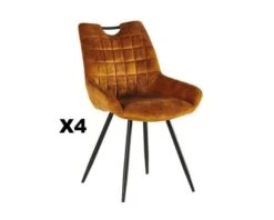 Lot De 4 Chaises Velours Jaune Moutarde Et Noires "Dina" Casita