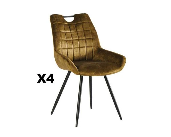 Lot De 4 Chaises Scandinaves Tissu Kaki Pieds Noirs En Métal "Dina"