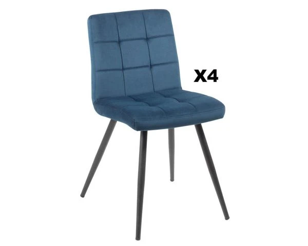 Lot De 4 Chaises Scandinaves Tissu Bleu Métal Noir "Sando" Casita
