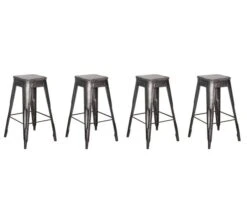 Lot De 4 Tabourets De Bar Métal Et Bois Style Factory "Snack Indus"