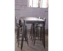 Table Haute Factory 150x80cm Métal Et Bois Massif "Snack Indus"