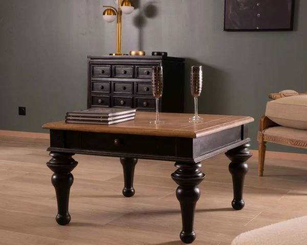 Table Basse Carrée Bicolore En Bois Massif Avec Tiroir "Legacy" – Image 2