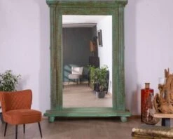 Grand Miroir Avec Cadre Indien En Bois "Vieille Porte" PiĂšce Unique