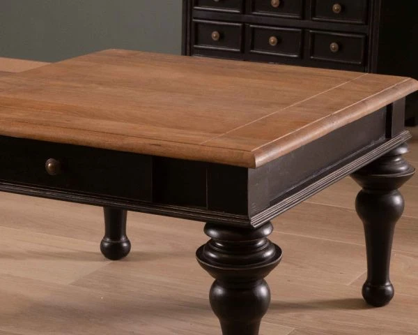 Table Basse Carrée Bicolore En Bois Massif Avec Tiroir "Legacy" – Image 3