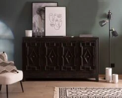 Bahut En Bois Exotique Portes Sculptées "Batti" Style Ethnique