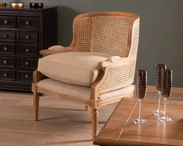 Fauteuil Cannage Et Bois Sculpté Esprit Vintage Chic "Legacy" – Image 6