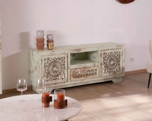 Meuble TV Style Indien En Bois Exotique Massif "Muse" 160 Cm – Image 3