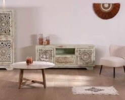 Meuble TV Style Indien En Bois Exotique Massif "Muse" 160 Cm
