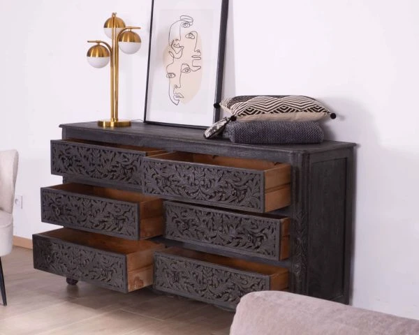 Grande Commode 6 Tiroirs De Style Indien "Batti" Pièce Unique En Bois – Image 3