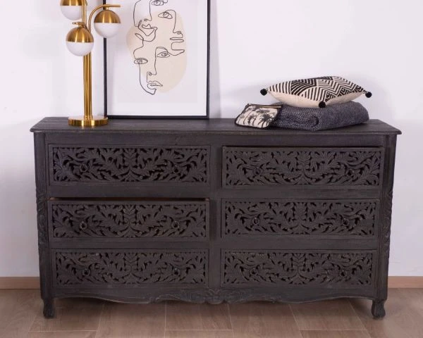 Grande Commode 6 Tiroirs De Style Indien "Batti" Pièce Unique En Bois – Image 5