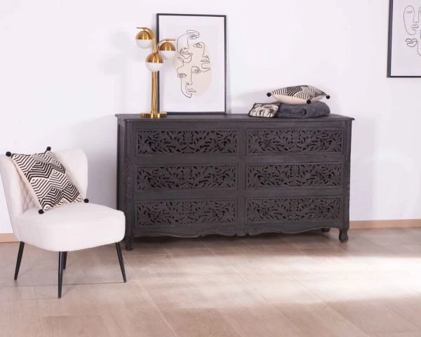 Grande Commode 6 Tiroirs De Style Indien "Batti" Pièce Unique En Bois – Image 2
