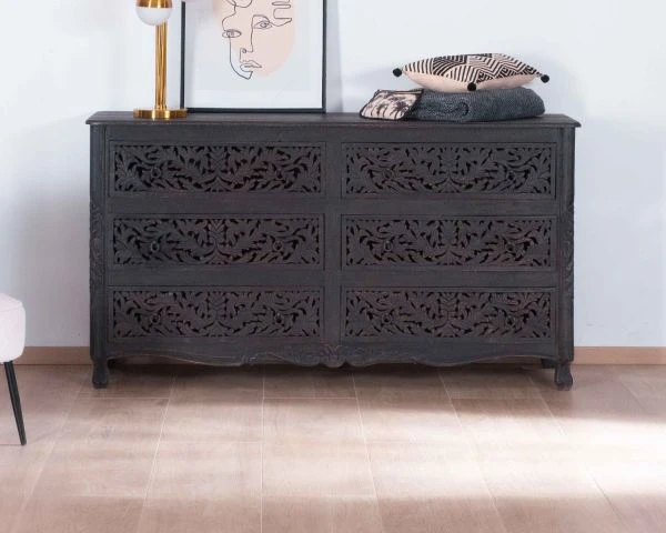 Grande Commode 6 Tiroirs De Style Indien "Batti" Pièce Unique En Bois – Image 8