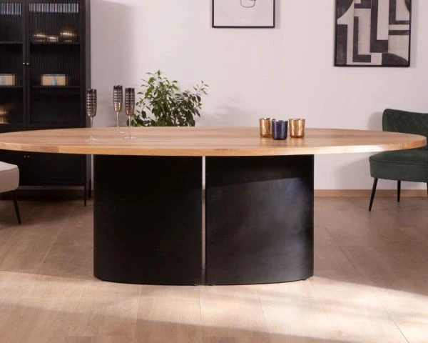 Table Ovale Pied Central Métal Plateau Manguier Massif "Marvin" 240cm – Image 7