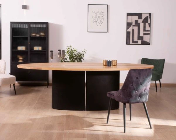 Table Ovale Pied Central Métal Plateau Manguier Massif "Marvin" 240cm – Image 8