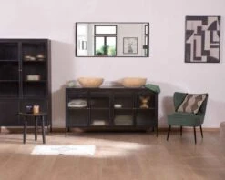 Meuble Salle De Bain Moderne Noir Verre Métal Bois "Boston" 150cm