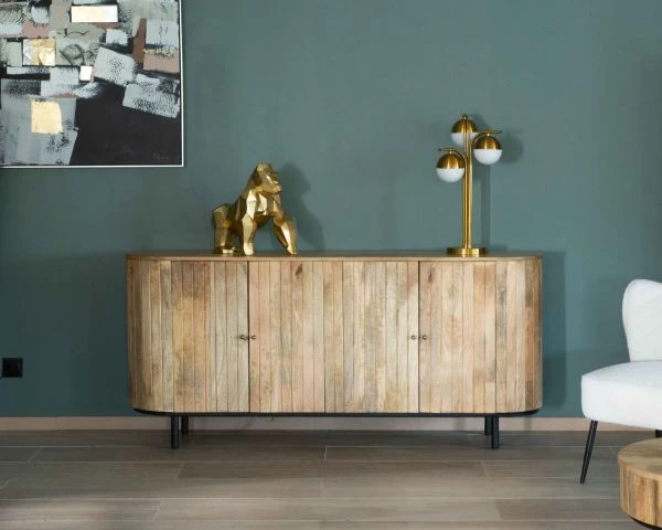 Buffet 4 Portes Réf Art Déco Métal Et Bois Massif Naturel "Slender" – Image 5