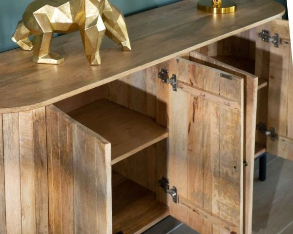 Buffet 4 Portes Réf Art Déco Métal Et Bois Massif Naturel "Slender" – Image 3