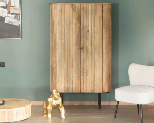 Armoire Style Rétro Chic Angles Arrondis Métal Et Manguier "Slender"