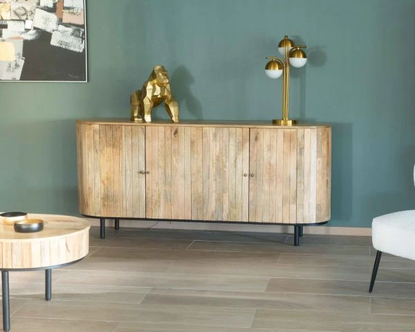 Buffet 4 Portes Réf Art Déco Métal Et Bois Massif Naturel "Slender"