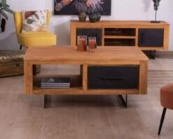 Table Basse Rectangulaire En Teck Recyclé 2 Tiroirs "Trend"