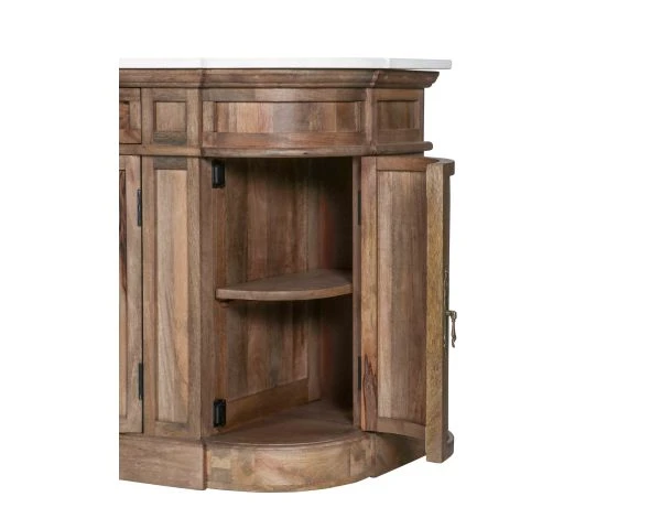 Meuble 4 Portes Bois Massif Plateau Quartz Blanc Arrondi "Églantine" – Image 4