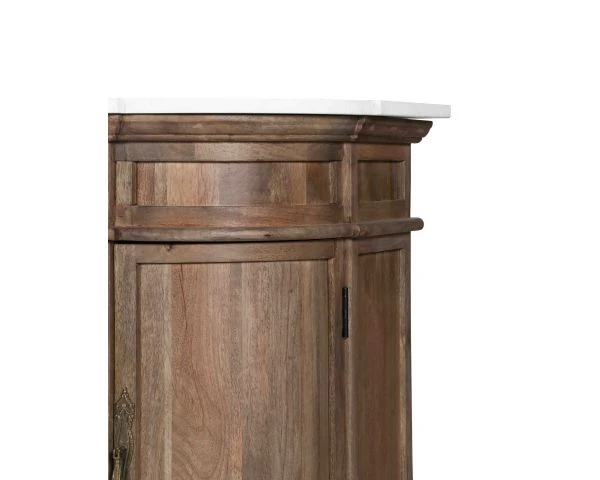 Meuble 4 Portes Bois Massif Plateau Quartz Blanc Arrondi "Églantine" – Image 5