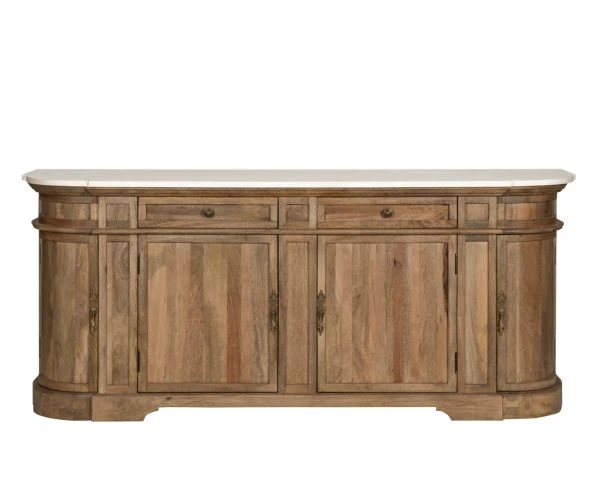 Meuble 4 Portes Bois Massif Plateau Quartz Blanc Arrondi "Églantine" – Image 2