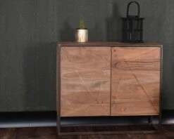 Bahut 2 Portes Bois Massif Et Métal En 88 Cm "Manhattan"