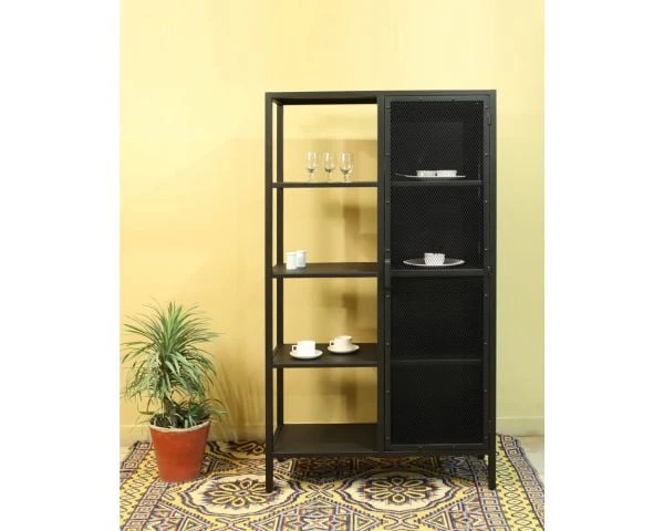 Armoire Industrielle Noire En Métal 1 Porte 4 étagères "Atelier" H.180 – Image 3