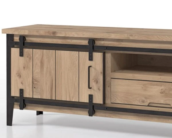 Meuble Télé Industriel En Chêne Et Métal Gris Foncé "Breeze"