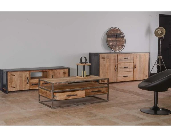 Meuble TV Métal Et Bois Industriel 190cm "New York" – Image 2