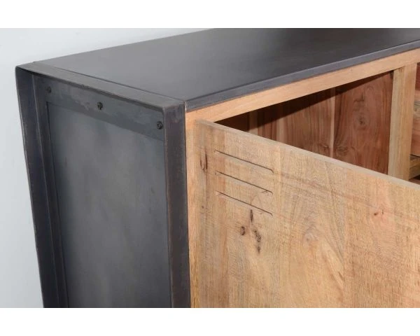 Enfilade Industrielle 2 Portes 3 Tiroirs Manguier Et Métal "New York" – Image 3