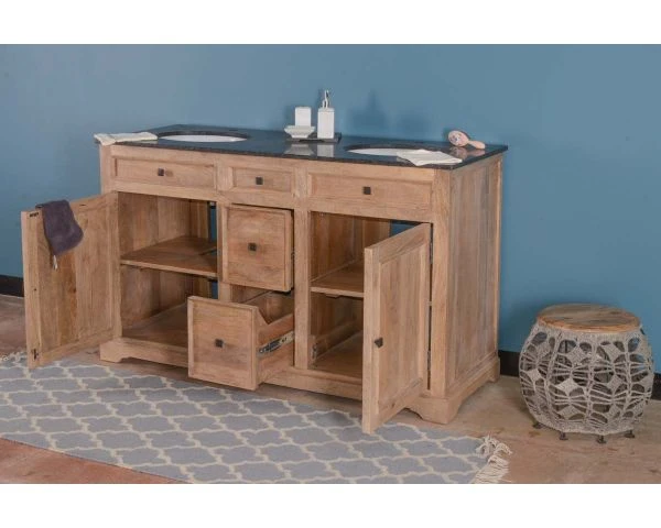 Grand Meuble Double Vasque Pierre Et Bois Massif Avec Miroirs – Image 8