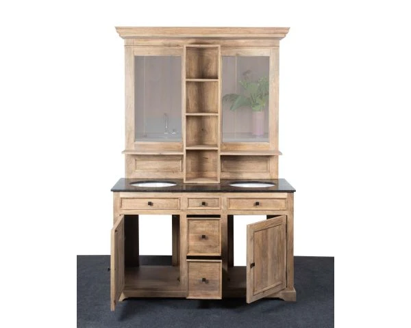 Grand Meuble Double Vasque Pierre Et Bois Massif Avec Miroirs – Image 5