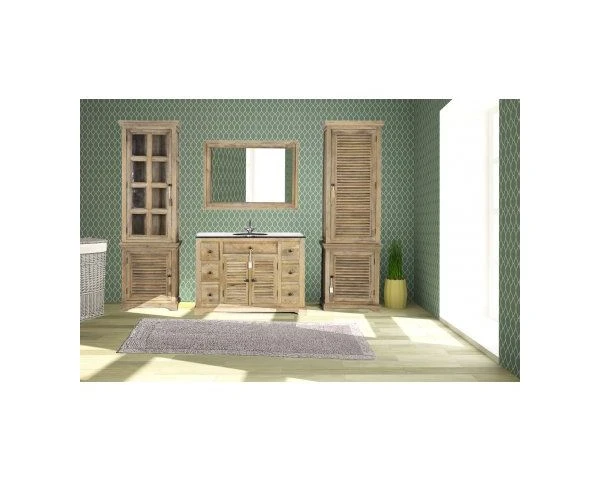 Colonne De Salle De Bain En Bois Massif Ouverture Droite "Persienne" – Image 4