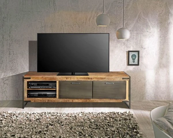 Meuble Télé Avec Rangements 2 Niches 2 Placards "Shade" Bois Métal – Image 2