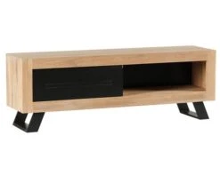Grand Meuble Télé Industriel Chêne Massif Noir Et Naturel "Davos"
