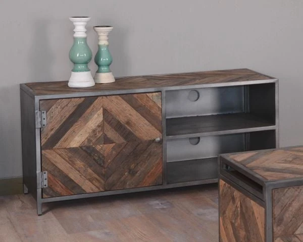 Meuble TV Métal Bois Industriel 120cm "Wood"
