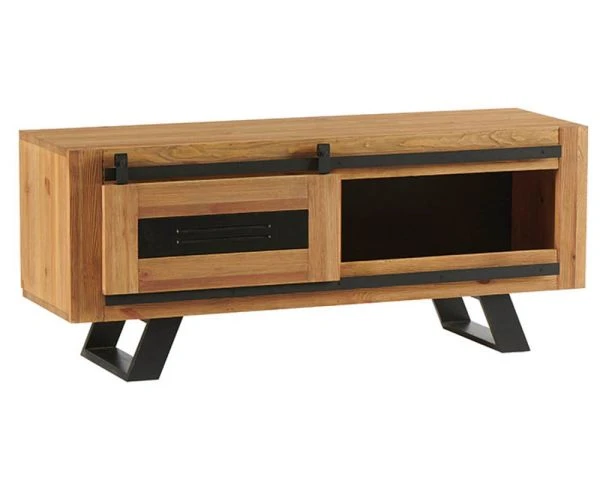 Meuble Télé Industriel En Bois Massif Brun Et Noir "Cardiff"