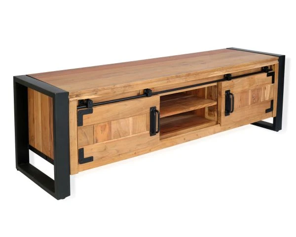 Meuble Télé Style Industriel Bois Et Métal 2 Portes "Montréal" 160cm – Image 4