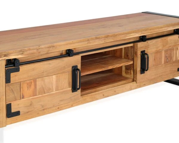 Meuble Télé Style Industriel Bois Et Métal 2 Portes "Montréal" 160cm – Image 5