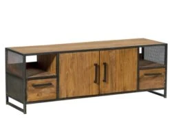 Meuble TV Bas Métal Vieilli Et Teck Recyclé Style Atelier "Athéna"