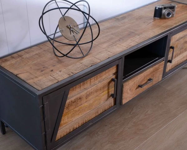 Meuble Télé Bois Et Métal Gris Style Industriel "Vista" 150 Cm – Image 3