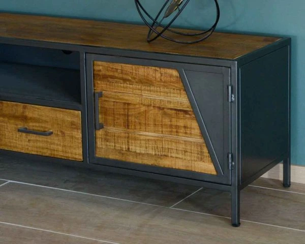 Meuble Télé Bois Et Métal Gris Style Industriel "Vista" 150 Cm – Image 5