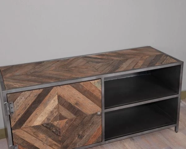Meuble TV Métal Bois Industriel 120cm "Wood" – Image 4